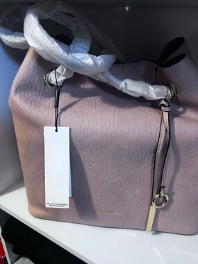 Calvin Klein Dusty Pink Leather Shoulder Drawstring Bag